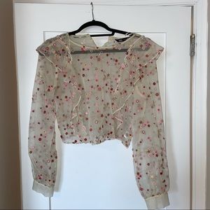 Zara floral ruffle blouse